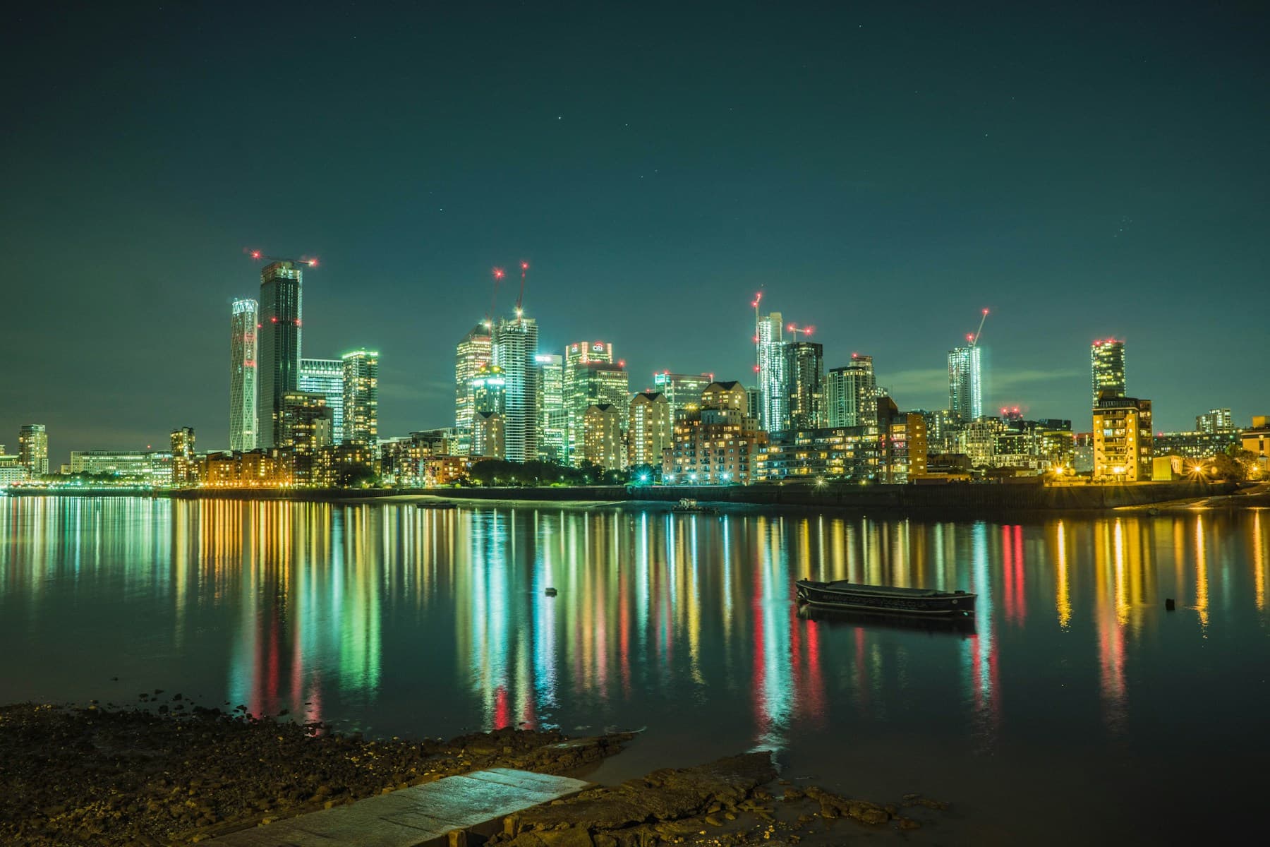 Canary Wharf illuminated at night