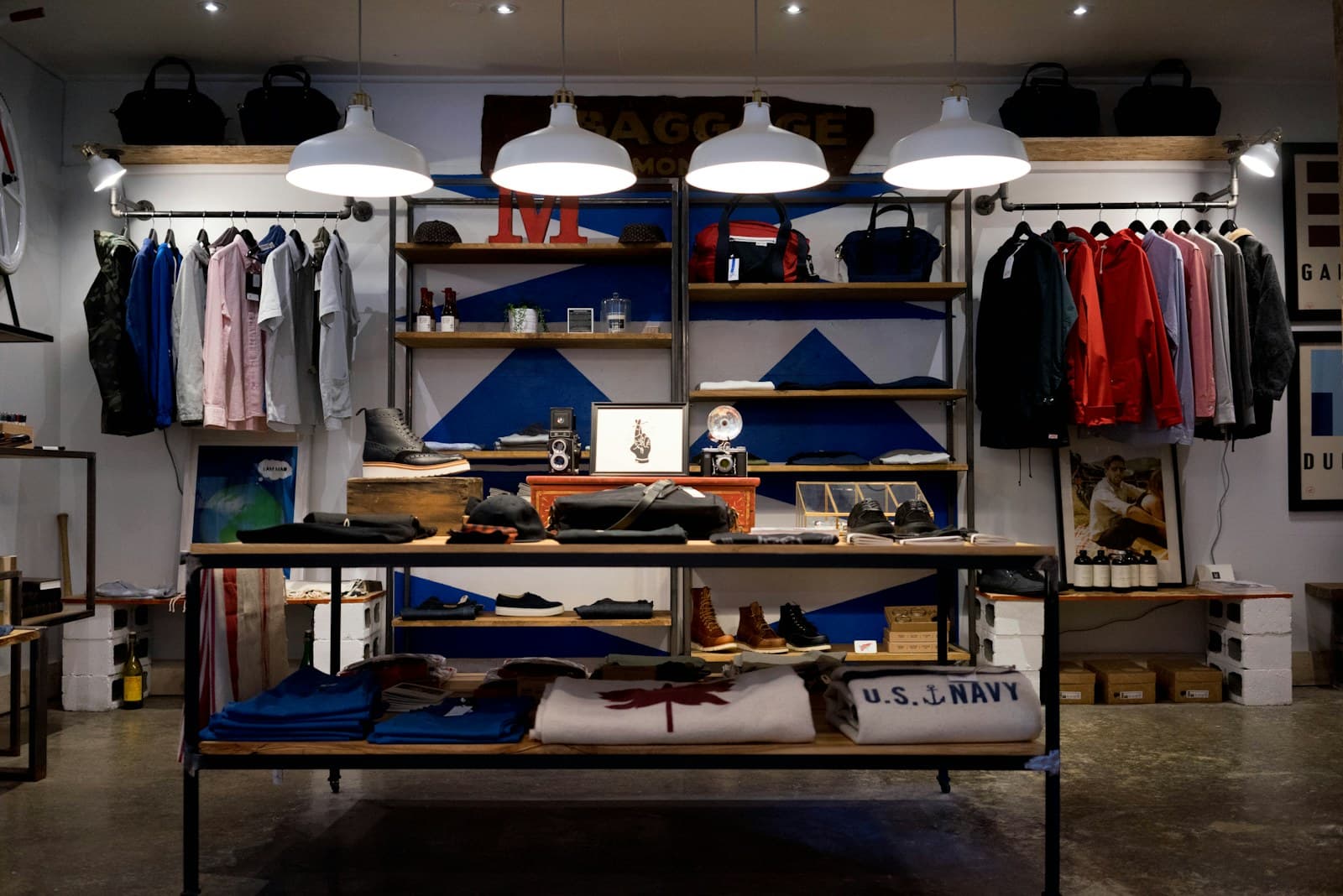 A modern retail shop interior with products on display
